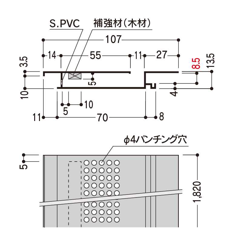 軒先通気見切縁 SNV100-8(8㎜用) CGチャコールグレー 107×1820(mm) SNV108C【ケース販売】40本