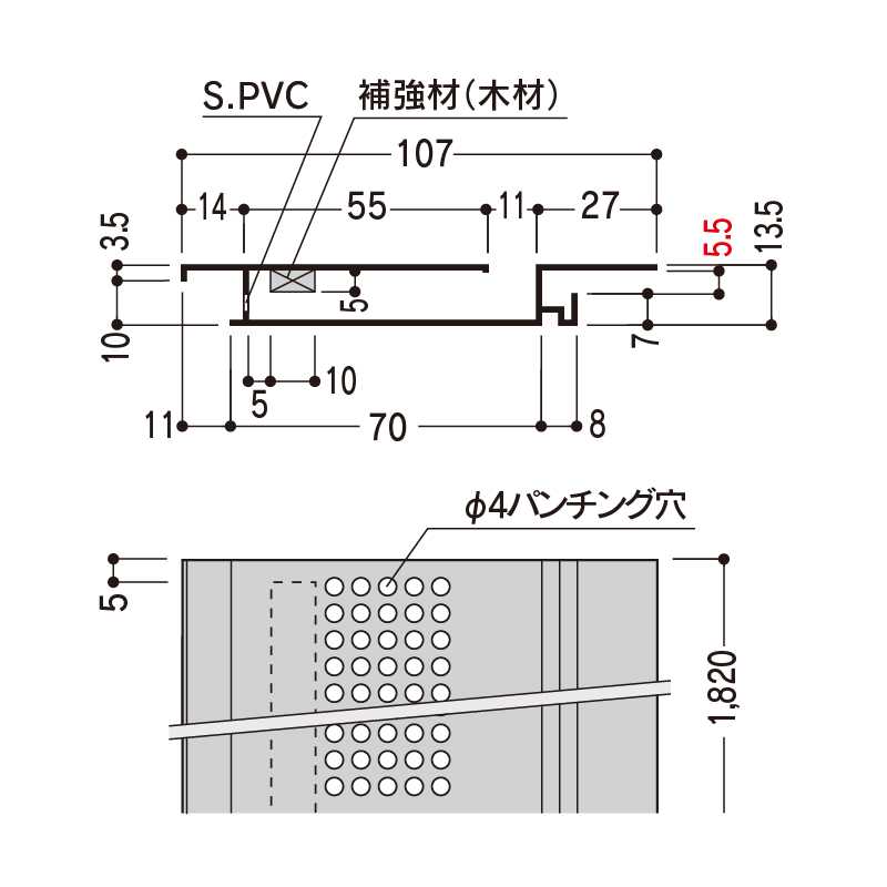 軒先通気見切縁 SNV100-5(5㎜用) BWブラウン 107×1820(mm) SNV105V【ケース販売】40本