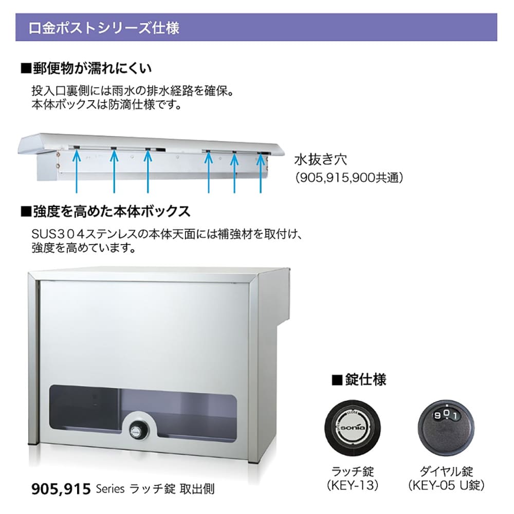 戸建郵便受箱 900シリーズ 投入口 C900BA ステンレスバフ仕上 Cタイプ 前入後出 壁埋込 コーワソニア