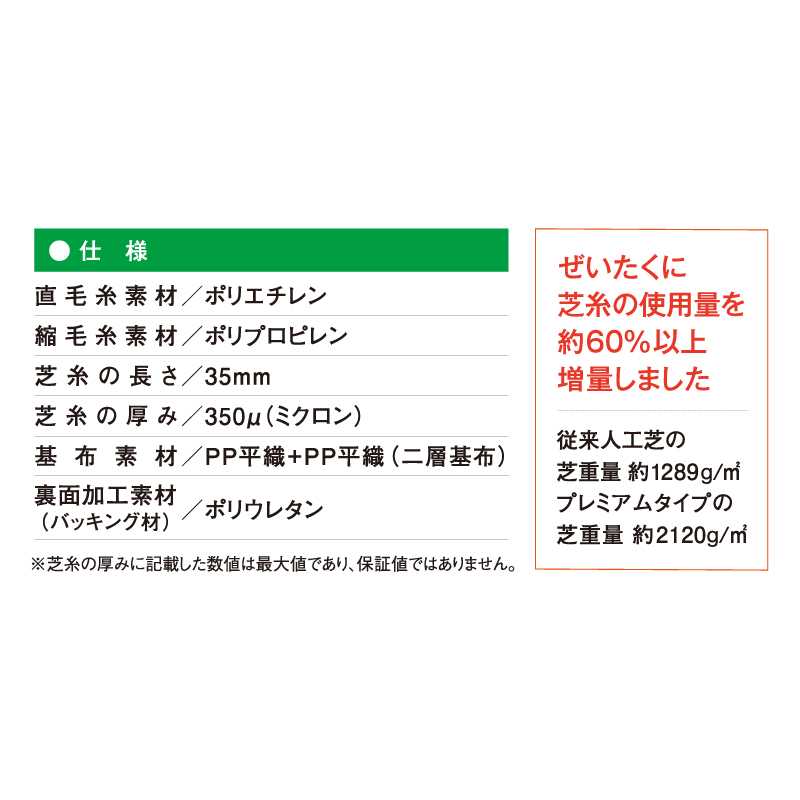 クローバーターフ プレミアムタイプ 35mm 幅2m×10m PAEグローバル CTP35 人工芝（法人限定）