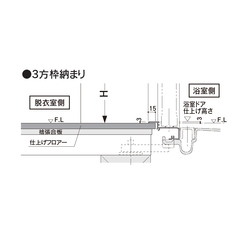 樹脂開口枠 開戸 UR115-3方枠H UR11D23【ケース販売】1セット入 樹脂枠 浴室建材 フクビ化学工業
