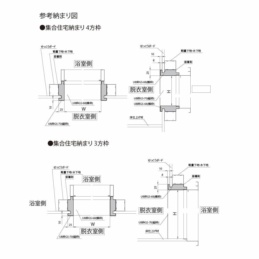 UB枠 GSタイプ 縦枠 GS-70 長さ2100mm GS7H21【ケース販売】10本入 フクビ化学工業 FUKUVI