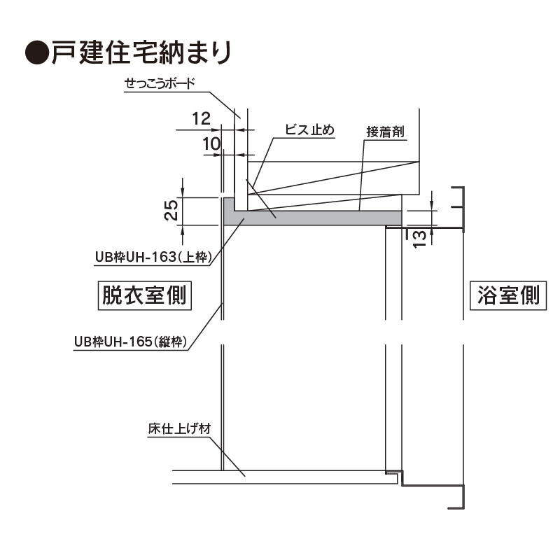 樹脂開口枠 開戸 UH165-3方枠 UH16D23 【ケース販売】1セット入 樹脂枠 浴室建材 フクビ化学工業