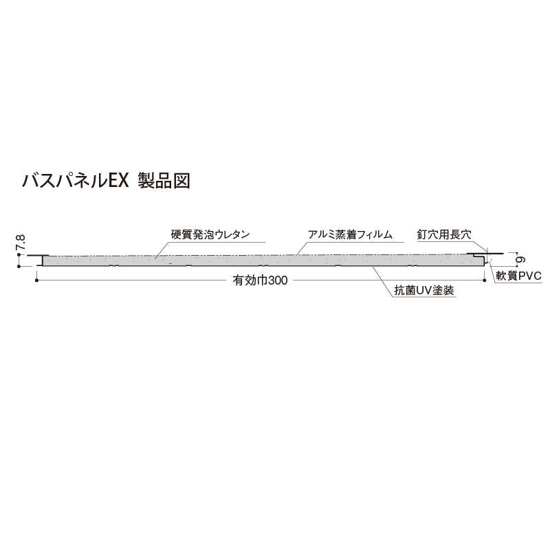 バスパネルEX-3Eライトグレー 3000mm EX3-LL【ケース販売】8枚 浴室用天井 浴室 水回り UV塗装仕上げ