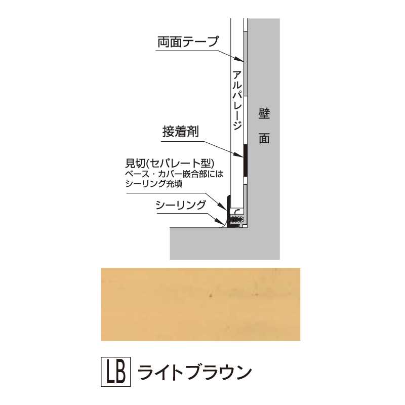 アルパレージ用 見切 セパレートライトブラウン 2450mm AMS2LB【ケース販売】20本 壁面 化粧パネル 浴室