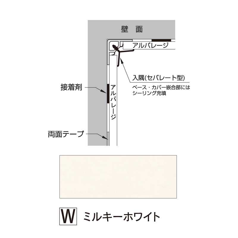 アルパレージ用 入隅 セパレートミルキーホワイト 2450mm AES2W【ケース販売】20本 壁面 化粧パネル 浴室