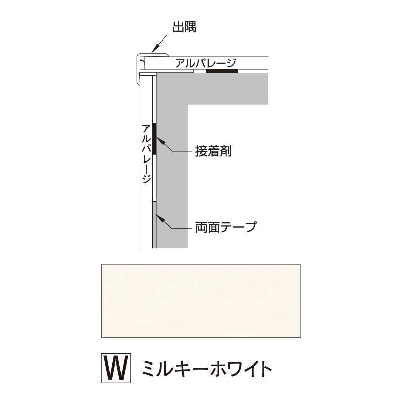 アルパレージ用 出隅 ミルキーホワイト 2450mm AD2W【ケース販売】20本 壁面 化粧パネル 内装 浴室 水廻り