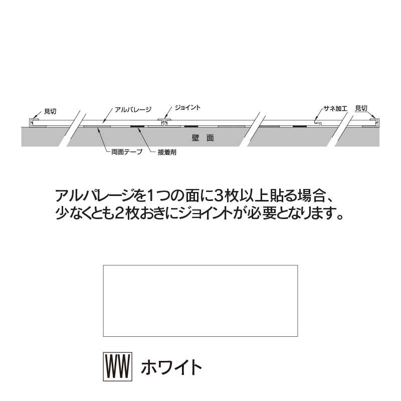 アルパレージ用 ジョイント ホワイト 2450mm AJ2WW【ケース販売】20本 壁面 化粧パネル 内装 浴室 水廻り