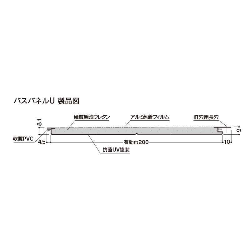 バスパネル U ホワイト 2000mm U-W【ケース販売】2坪 浴室 サニタリーゾーン 内装材