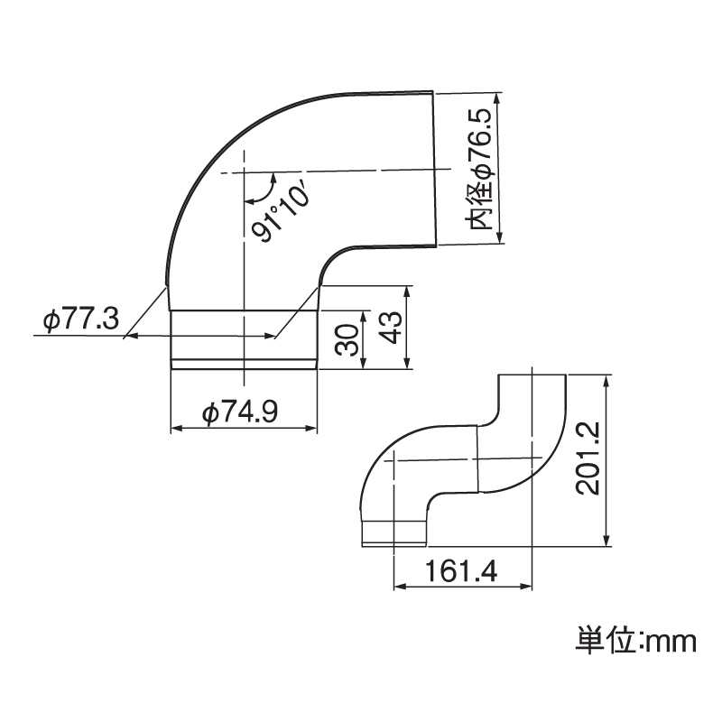 【送料無料】丸エルボ90°(75Φ) ガンメタ タニタ 雨どい GGF-30738 【条件：メーカー合計2万円以上/回】