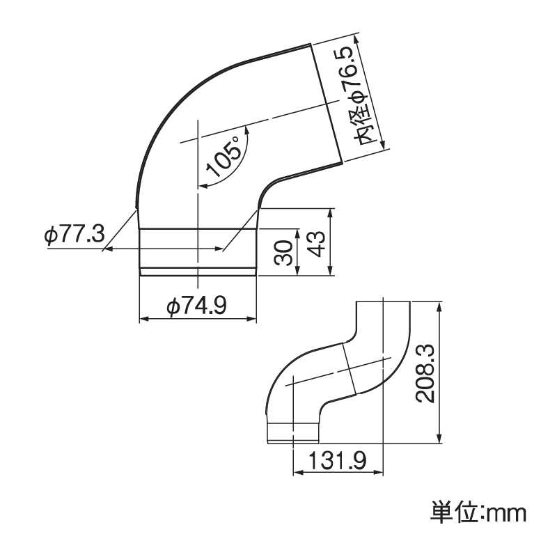 【送料無料】丸エルボ105°(75Φ) ブラック タニタ 雨どい GGF-30716 【条件：メーカー合計2万円以上/回】