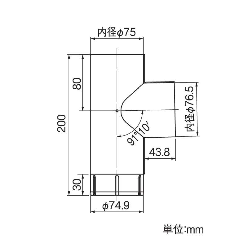 【送料無料】T字管(75Φ) ブラック タニタ 雨どい GGF-31816 【条件：メーカー合計2万円以上/回】