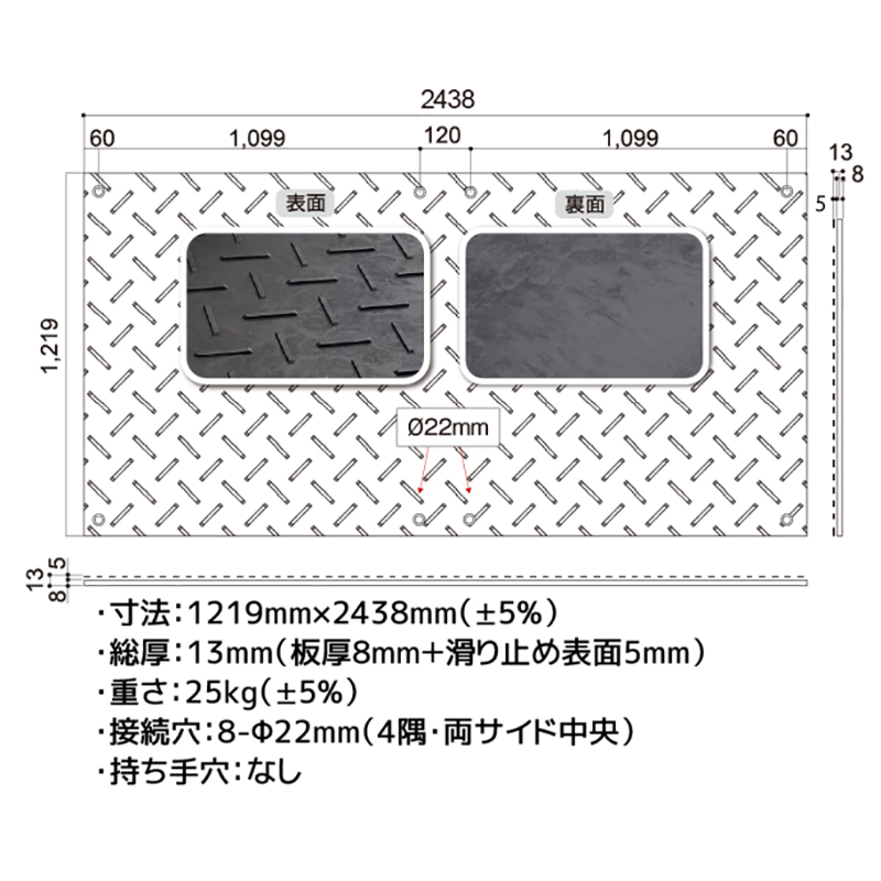 樹脂製 敷板 軽量 Wボード 片面凸 厚み13mm（4尺×8尺）緑 Wボード48 養生 ウッドプラスチック（法人限定）