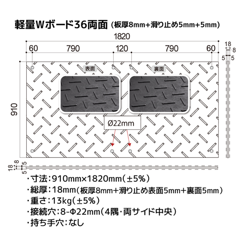 樹脂製 敷板 軽量 Wボード 両面凸 厚み18mm（3尺×6尺）緑 Wボード36 養生 ウッドプラスチック（法人限定）