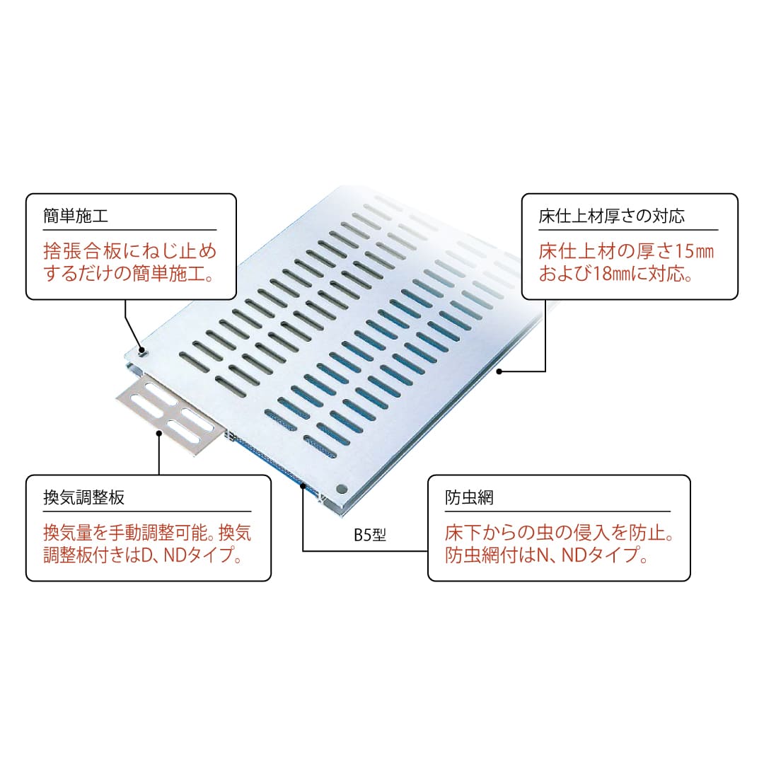 フロア換気口 B5 アルミ 防虫網付 木目調 B5N300W 体育館 床下換気 換気口 床下通気 ダイケン