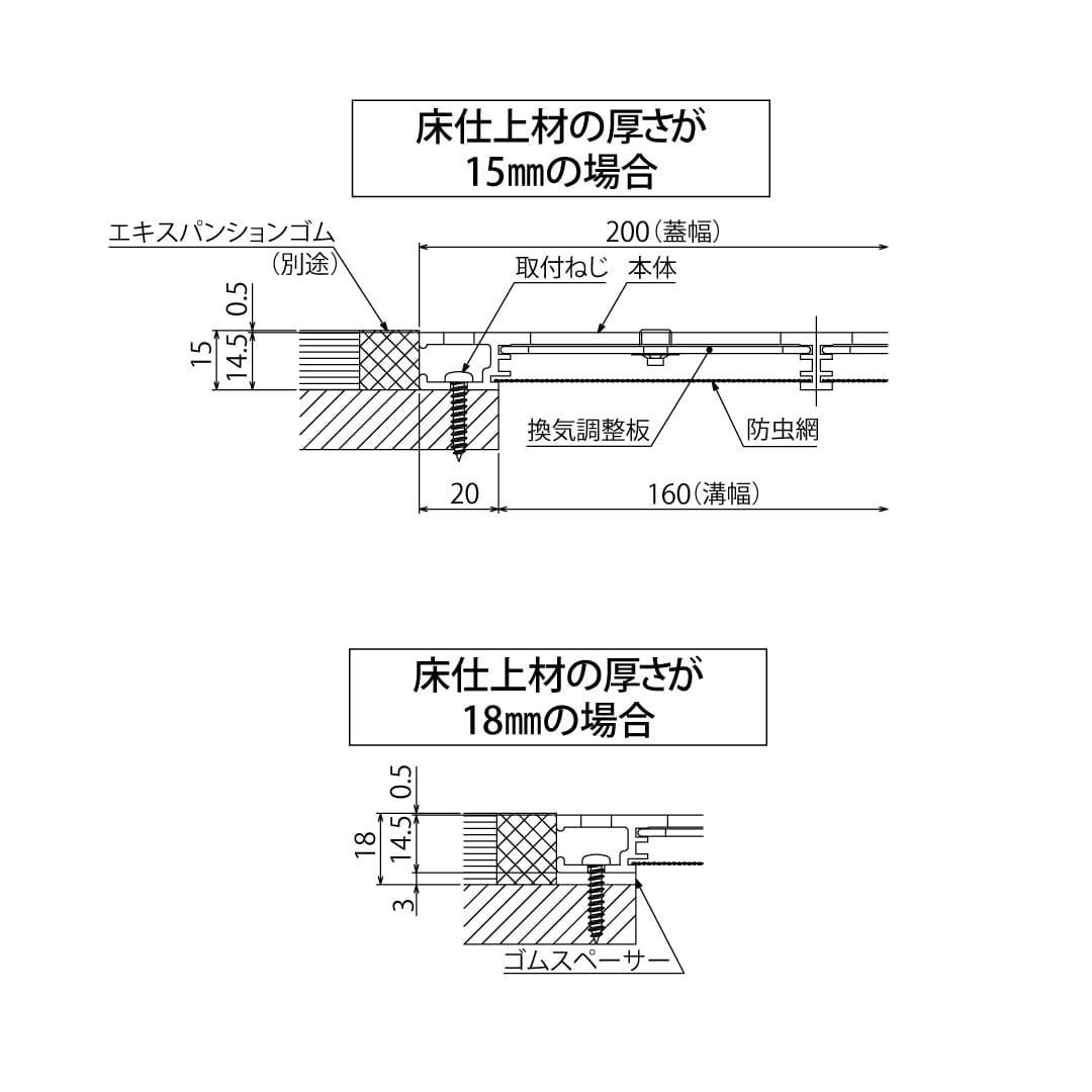 フロア換気口 B5 アルミ 防虫網付 木目調 B5N300W 体育館 床下換気 換気口 床下通気 ダイケン