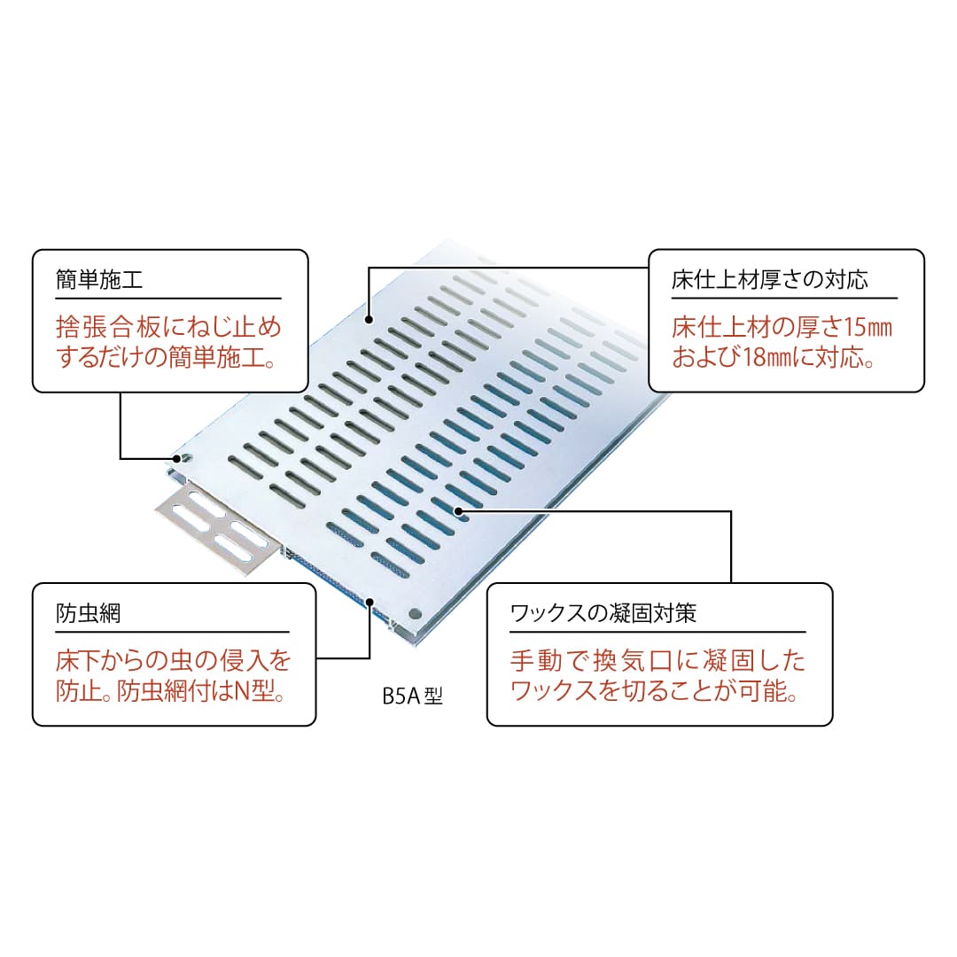 フロア換気口 B5A アルミ 防虫網 自動換気調整板付 シルバー B5NDA600 体育館 床下換気 換気口 ダイケン