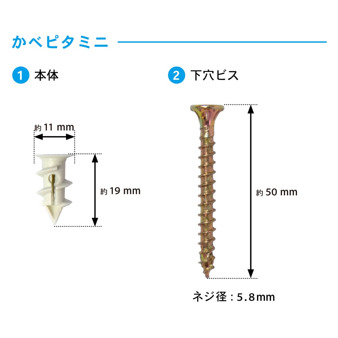 ボードアンカー かべピタ ミニタイプ 3号 P-KBXMNX-55【小箱：55個入】ダンドリビス