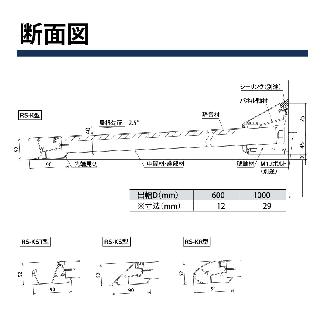 アルミ庇 RSバイザー D900×W1000 RS-KST 先端スリム樋付 ブラック RSKST0910Z ダイケン