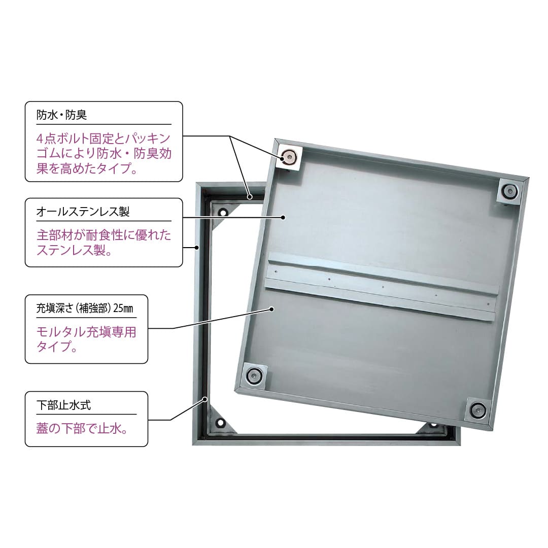 【3台以上で送料無料】床点検口 FSMPD型 錠無 450角 ハンドル無 FSMPD45N ステンレス目地 防水 モルタル充填 ダイケン(法人限定)