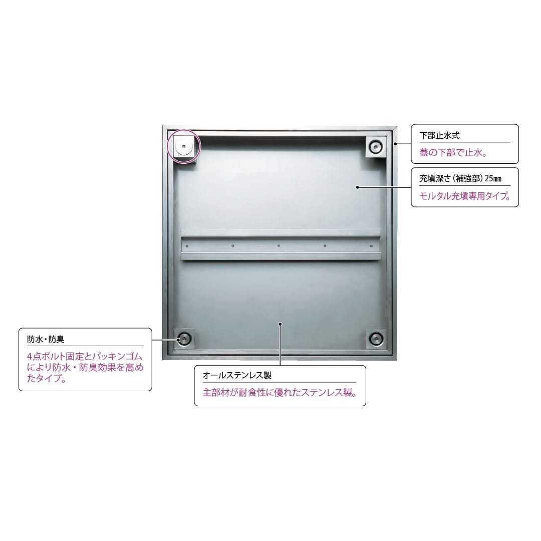 床点検口 FSMPD型 錠付 450角 ハンドル無 FSMPD型45KN ステンレス目地 防水 モルタル充填 ダイケン(法人限定)
