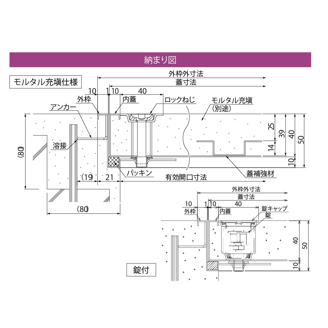 床点検口 FSMPD型 錠付 450角 ハンドル無 FSMPD型45KN ステンレス目地 防水 モルタル充填 ダイケン(法人限定)