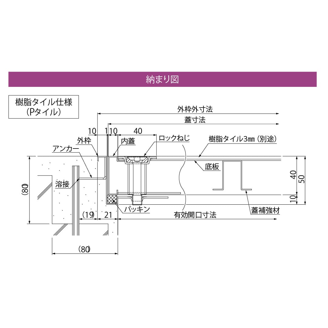 【3台以上で送料無料】床点検口 FSPPD型 450角 ハンドル無 FSPPD45N ステンレス目地 防水 防臭 樹脂タイル ダイケン(法人限定)