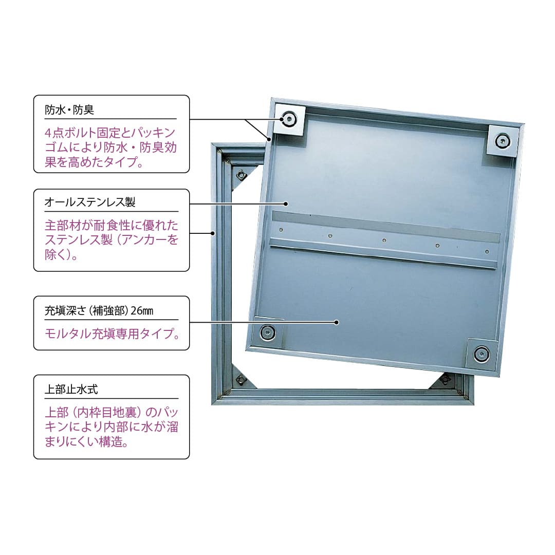 床点検口 FWP2型 900角 FWP290 ステンレス目地 防水 防臭タイプ モルタル充填用 ダイケン(法人限定)