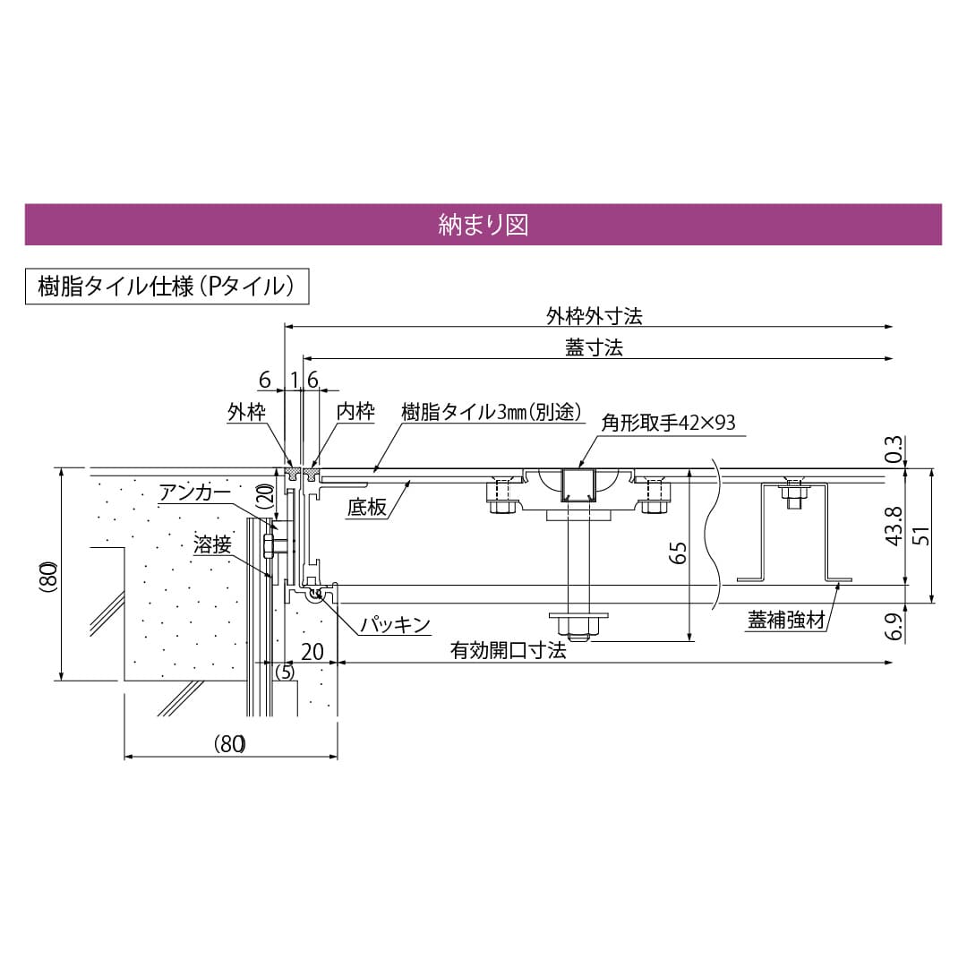 床点検口 5NAS2A型 錠無 300角 5NAS230A ステンレス目地 樹脂タイル用 ダイケン(法人限定)