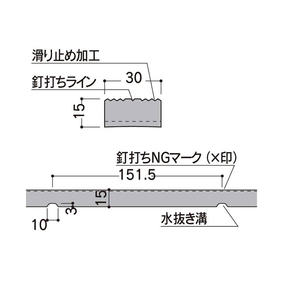 エコランバー瓦桟 K1530 15×30×3000 ELK3【ケース販売】20本 粘土瓦屋根 水抜き溝 滑り止め加工 フクビ