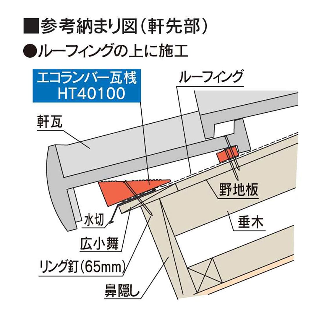エコランバー瓦桟 HT40100 40×100×3000 ELHTN3【ケース販売】6本 粘土瓦屋根 水抜き溝 滑り止加工 フクビ