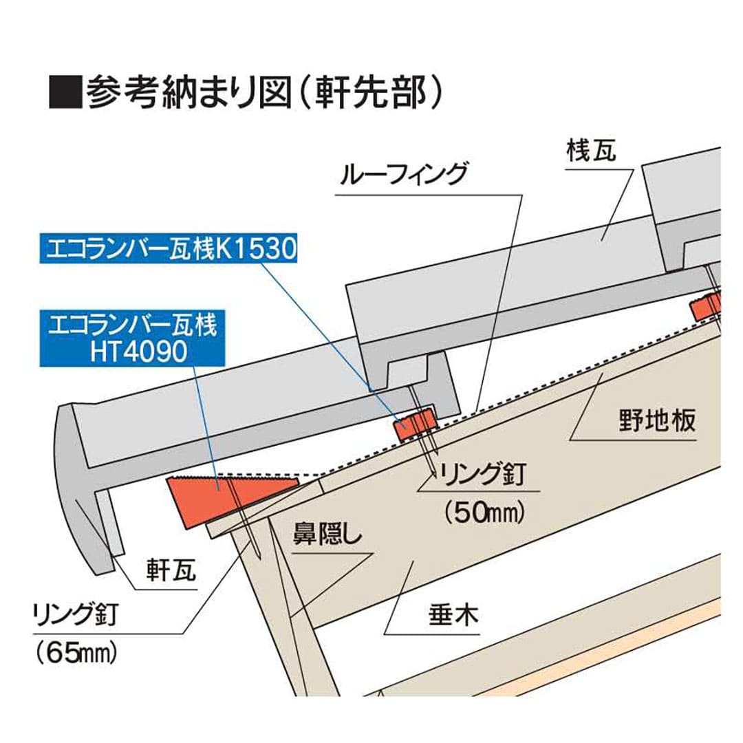 エコランバー瓦桟 HT4090 40×90×3000 ELHT3【ケース販売】4本 粘土瓦屋根 滑り止め加工 フクビ