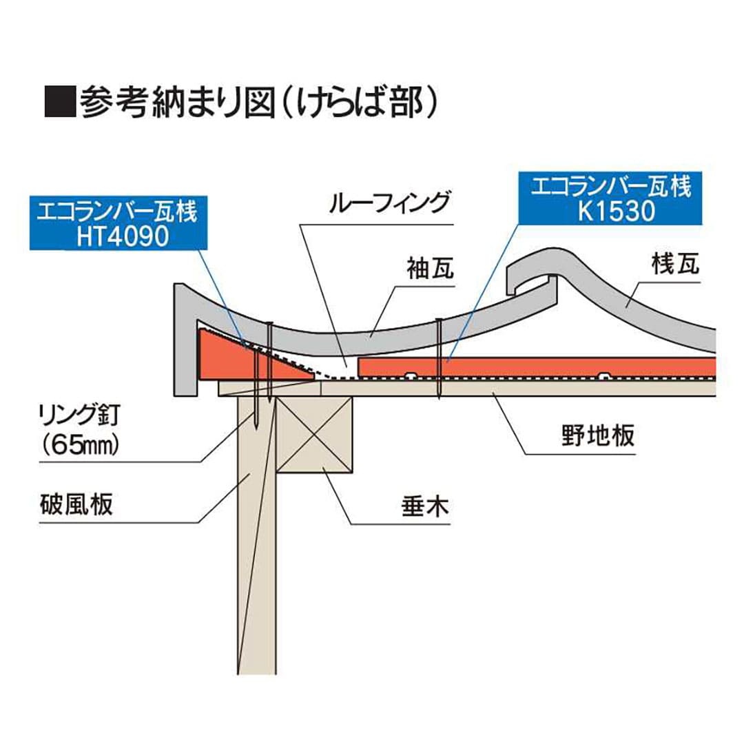 エコランバー瓦桟 HT4090 40×90×3000 ELHT3【ケース販売】4本 粘土瓦屋根 滑り止め加工 フクビ