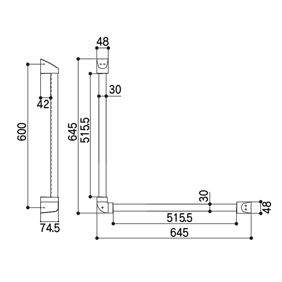 浴室用補助手すり L型 600 ホワイト YL6W 滑り止めグリップ付き 手摺 浴室 トイレ 洗面所 水廻り フクビ