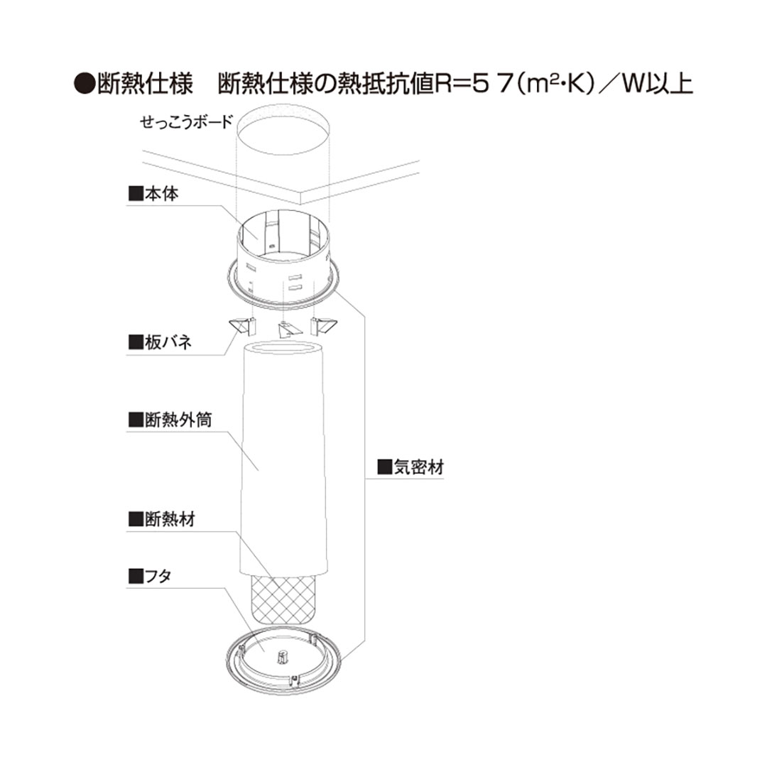 FS点検口 断熱仕様 ホワイト FSTDBW φ116×381.5mm【ケース販売】3セット  ファイバースコープ フクビ