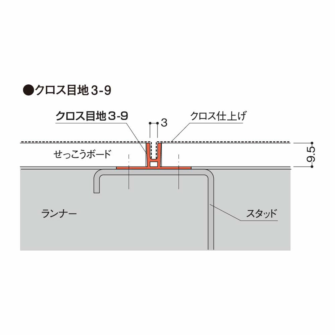 クロス目地 3-9（ボード厚9.5mm用）【ケース販売】100本入 フクビ化学工業