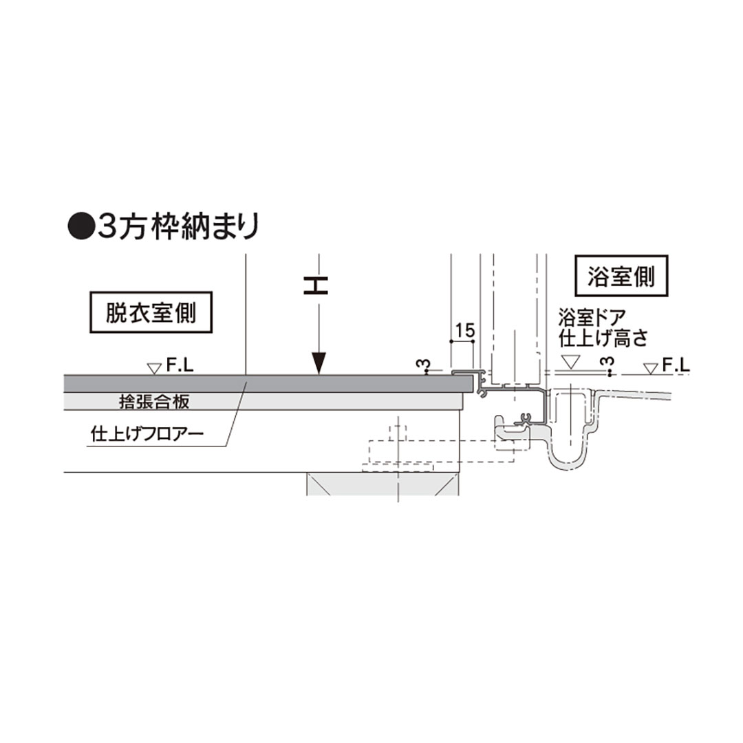 樹脂開口枠 開戸 UR165-3方枠H UR16D23【ケース販売】1セット入 樹脂枠 浴室建材 フクビ化学工業