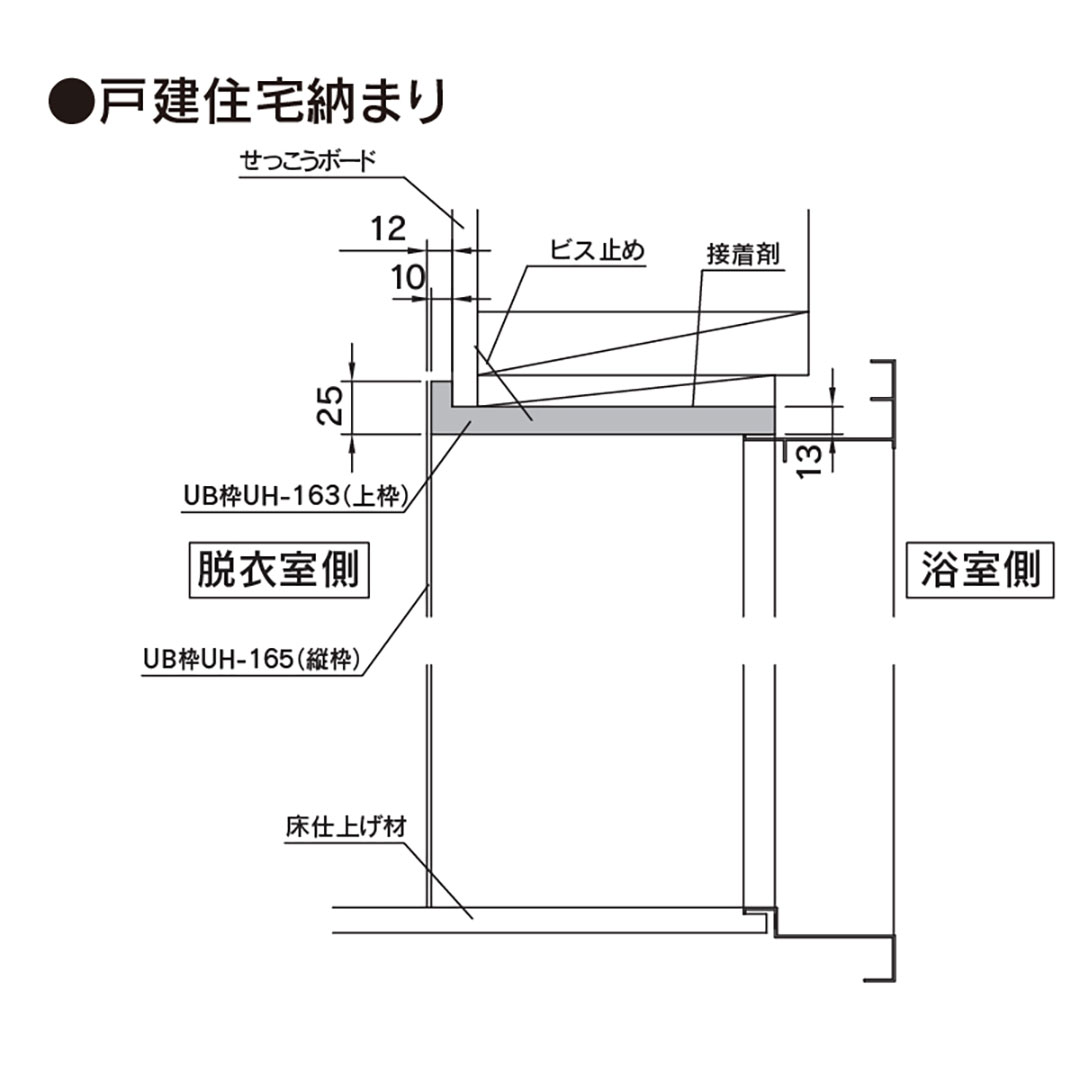 樹脂開口枠 引戸 UH200-3方枠 UH20S23 【ケース販売】1セット入 樹脂枠 浴室建材 フクビ化学工業