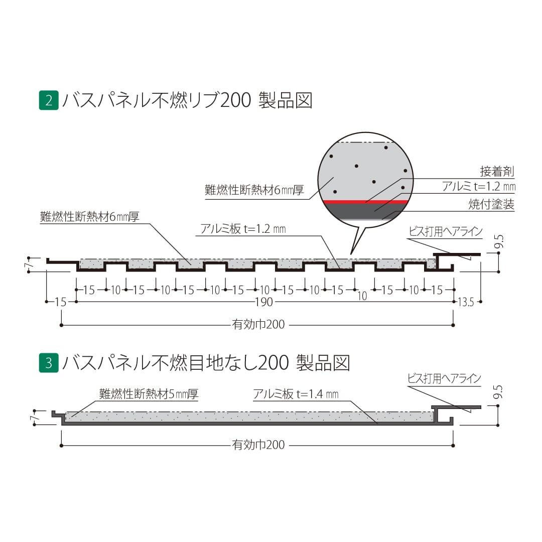 バスパネル不燃リブ200 BFR23Z 3m ゾウゲ フクビ化学工業 FUKUVI