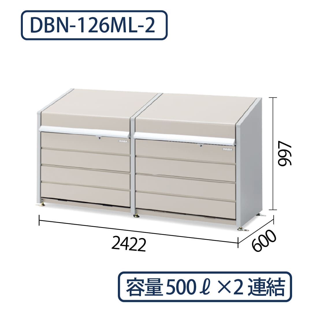 イナバ物置 ダストボックスミニ DBN-126ML-2 メッシュ床 サンドベージュ 幅2422×奥行600 500L×2(2連結タイプ) ゴミ収集庫 稲葉製作所