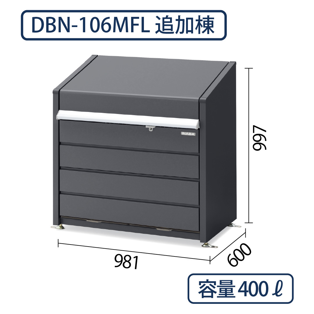 イナバ物置 ダストボックスミニ DBN-106MFL メッシュ床 フランネルグレー 幅981×奥行600 400L(追加棟) ゴミ収集庫 稲葉製作所