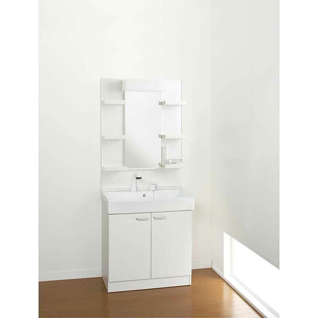 リフレスタンド W750 洗面化粧台 セット ホワイト シャワー水栓 1面鏡ショートくもり止めなし ジャニス工業(法人限定)