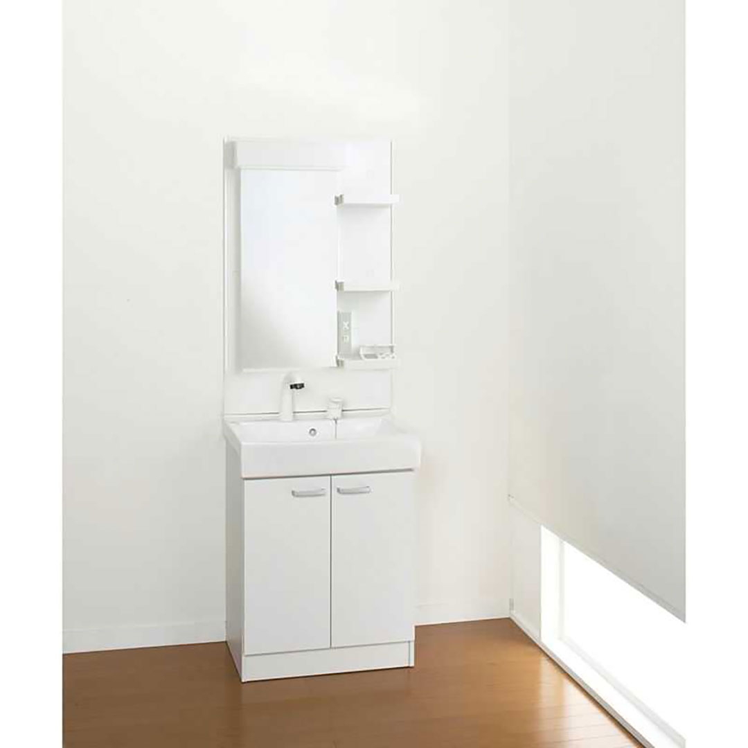 リフレスタンド W600 洗面化粧台 セット ホワイト シャワー水栓 1面鏡ショートくもり止めなし ジャニス工業(法人限定)