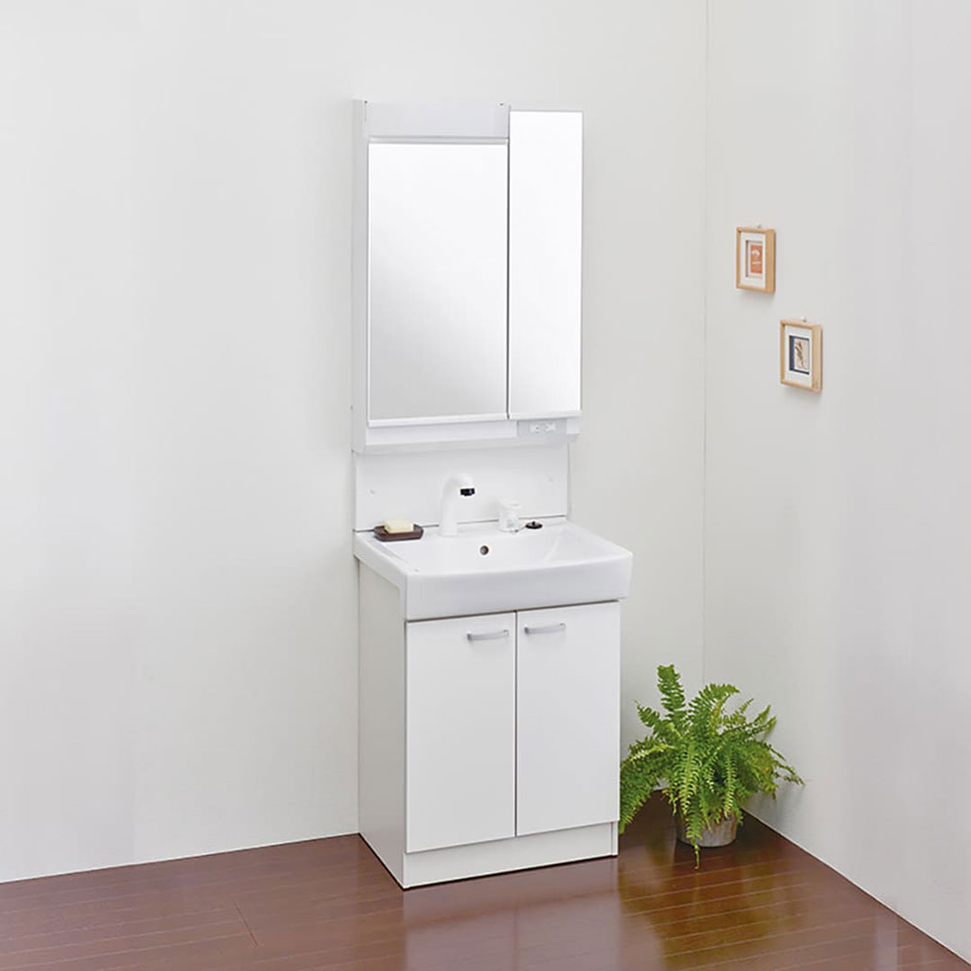 リフレスタンド W600 洗面化粧台 セット 2面鏡 ホワイト シャワー水栓 くもり止めコート ジャニス工業(法人限定)