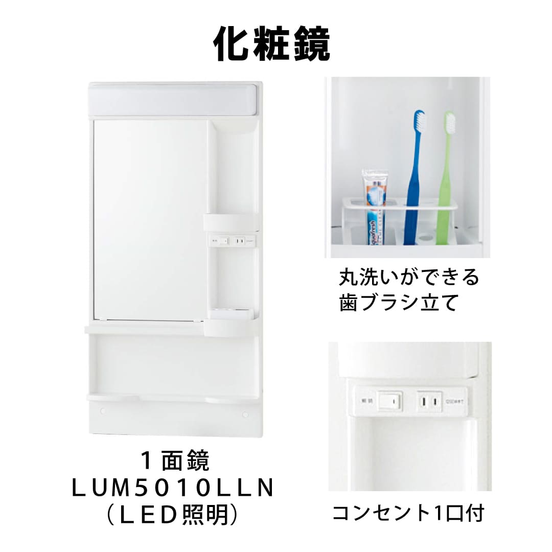500シリーズ W500 洗面化粧台 セット 1面鏡 ホワイト シャワー水栓 LU0505FEJ1E10 LUM5010LLN ジャニス工業