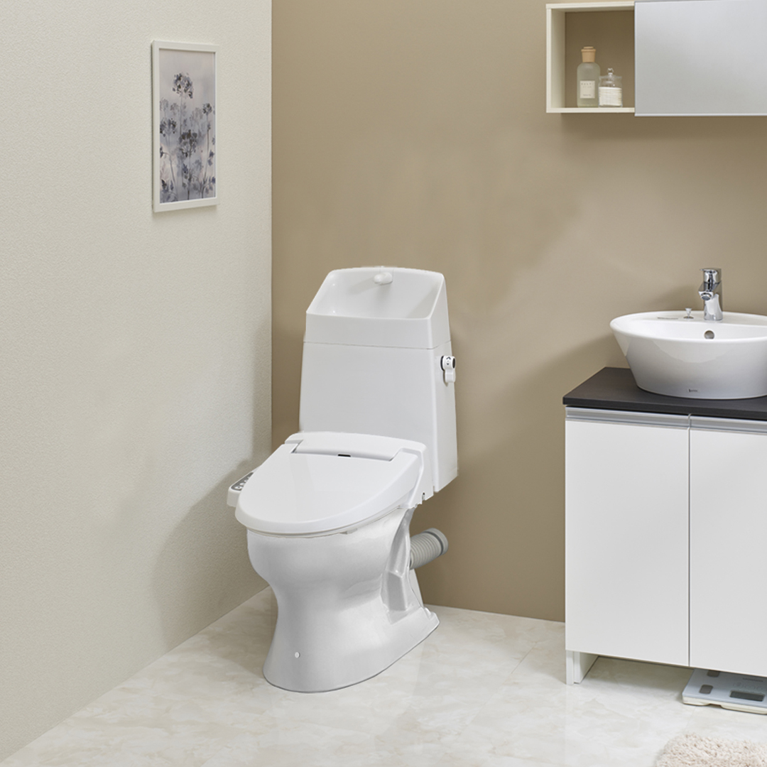 トイレ 3点セット バリュークリン3 Value CleanⅢ  壁排水 排水芯120～155mm  手洗付樹脂タンクセット 温水洗浄便座（本体操作・脱臭付）BW1 SC-8091PGB＋SV2000-1EM＋JCS-310DNN ジャニス工業