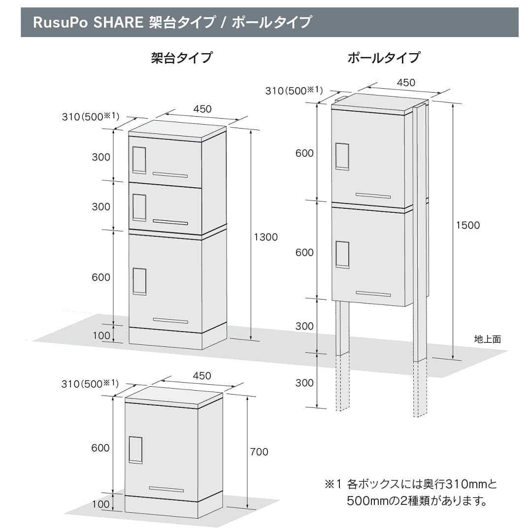 河村電器産業 ルスポ シェア 架台タイプ（大×1）奥行310mm マットグレー KD1-31CMG 集合住宅用 宅配ボックス