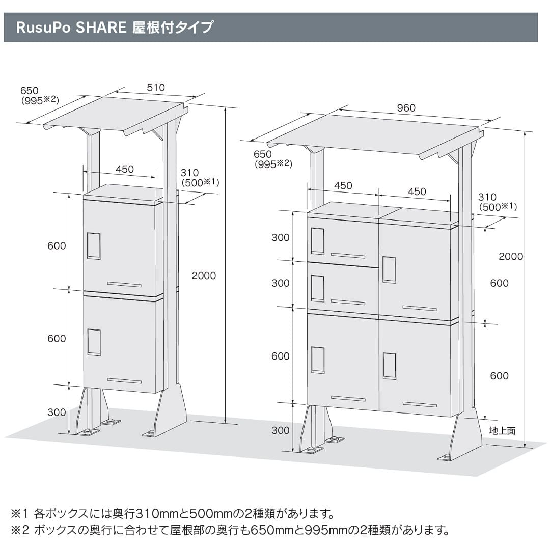 河村電器産業 ルスポ シェア 屋根付きタイプ 1列（大×1＋小×2）奥行310mm シルバー KD3-31YS 集合住宅用 宅配ボックス