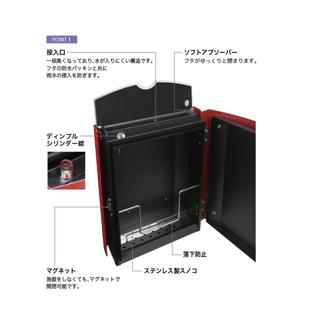 戸建郵便受箱 info-KEEPER UNIT ユニット レッド 上入前出 シリンダー錠 コーワソニア