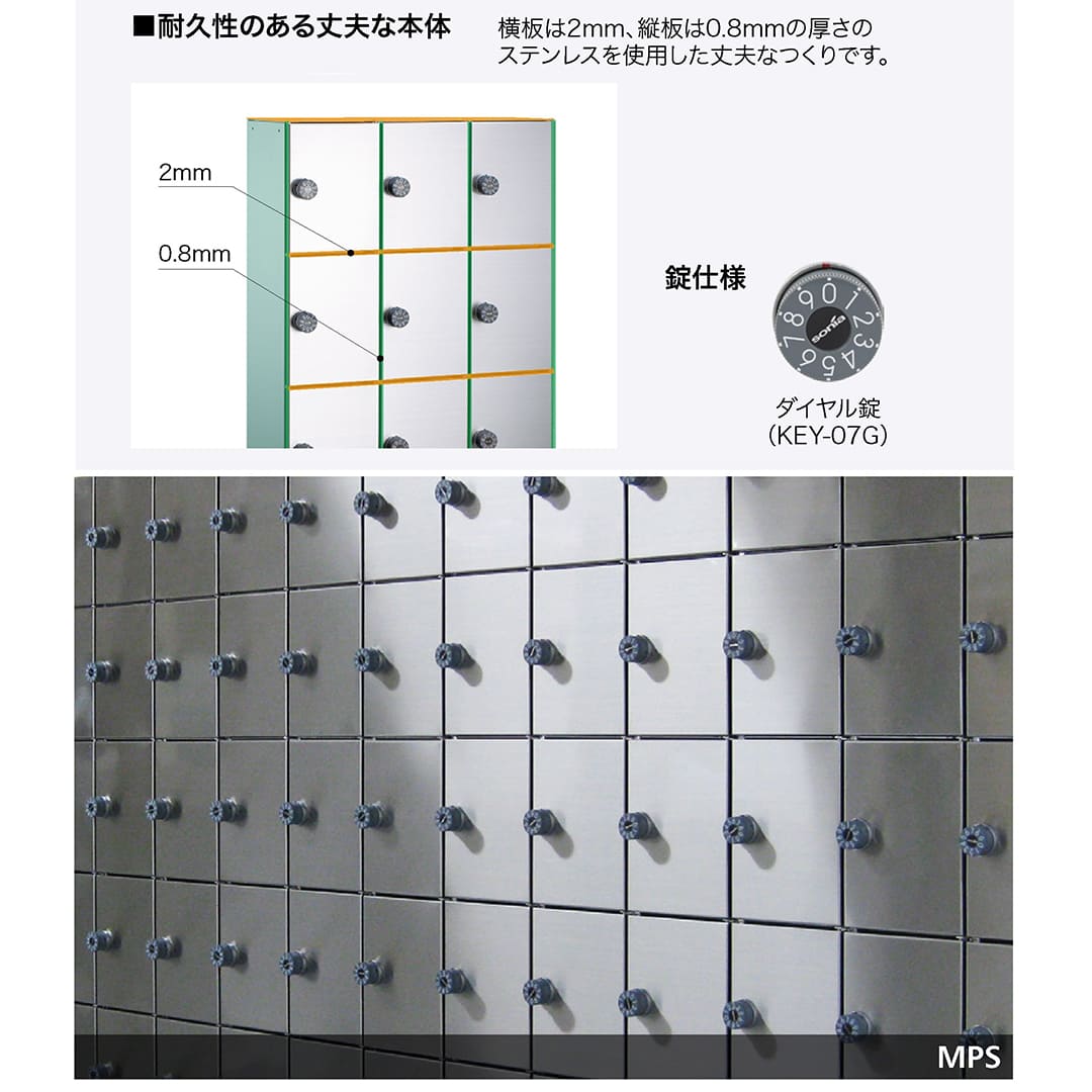 パーソナルロッカー MPSシリーズ MPS-15 3列5段 15人用 静音ダイヤル錠 コーワソニア